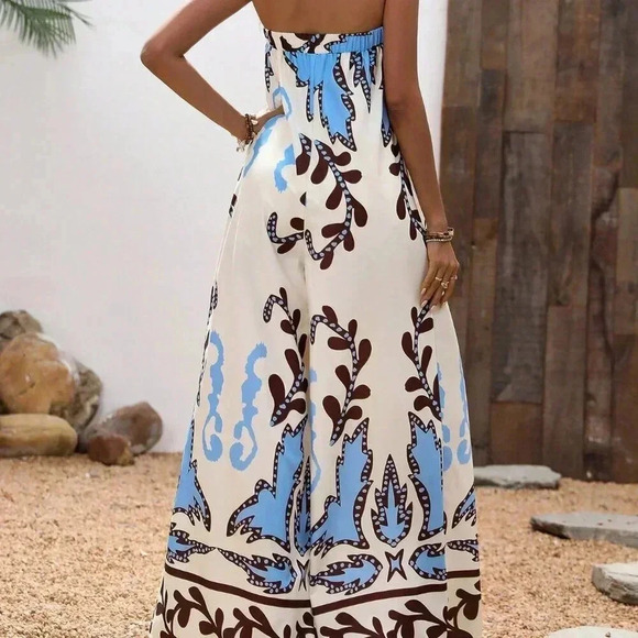 Multicolor Boho Women's Random Floral Summer Holiday Strapless Jumpsuit - Picture 2 of 6